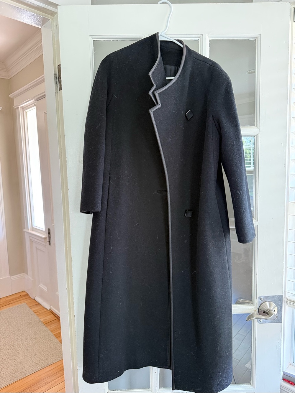 Zandra Rhodes 100% Wool Black Long Stand-Collar Trench Coat